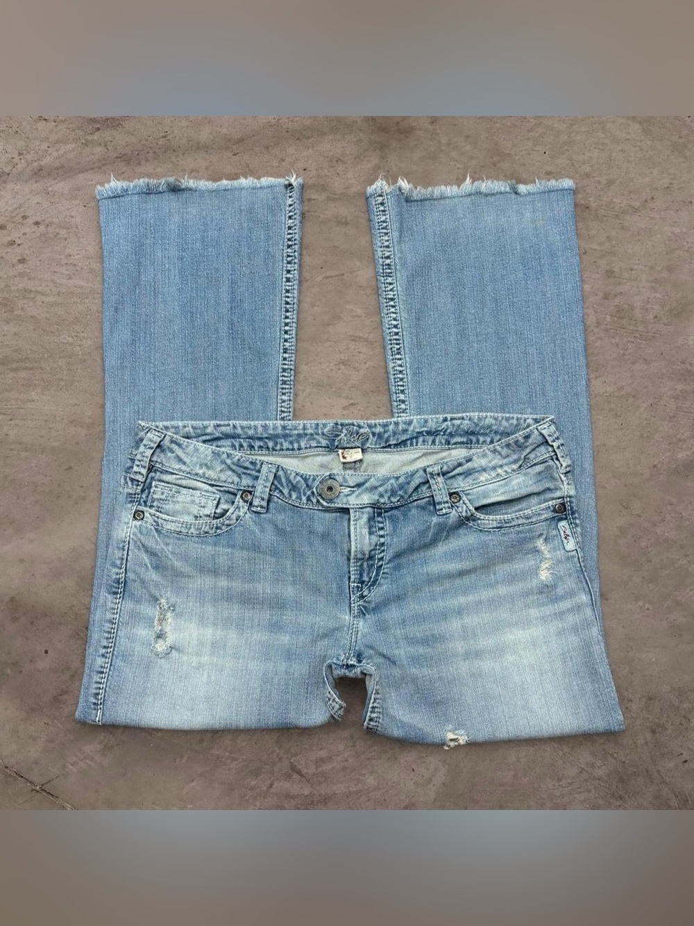 2000s y2k lowrise bootcut wing silver jeans